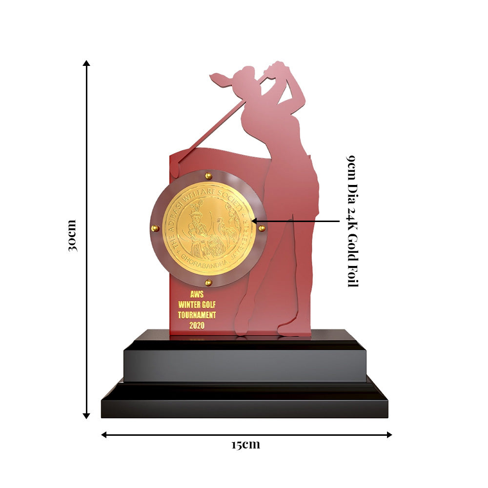 Diviniti Golf Trophy with 24K Gold Plated Foil | Premium Sports Award | Elegant Golfer Silhouette Design