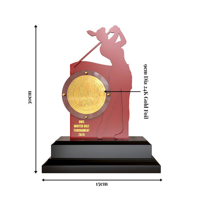Diviniti Golf Trophy with 24K Gold Plated Foil | Premium Sports Award | Elegant Golfer Silhouette Design