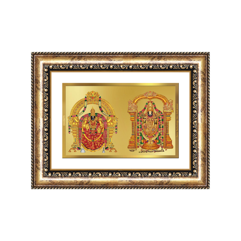 Diviniti 24K Gold Plated Padmavati And Balaji (Classic) Divine Wall Frame for Home Mandir & Office Decor | Luxury Spiritual Gift