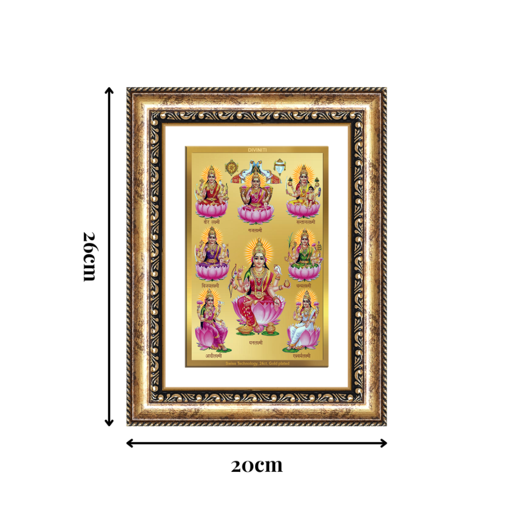 Diviniti 24K Gold Plated Ashtalakshmi Divine Wall Frame for Home Mandir & Office Decor | Luxury Spiritual Gift