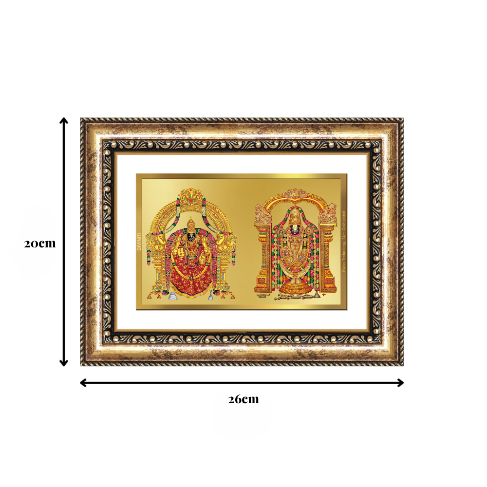 Diviniti 24K Gold Plated Padmavati And Balaji (Classic) Divine Wall Frame for Home Mandir & Office Decor | Luxury Spiritual Gift