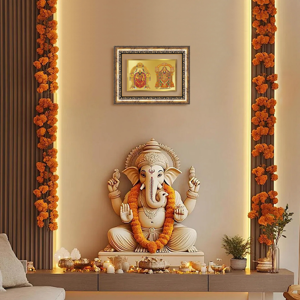 Diviniti 24K Gold Plated Padmavati And Balaji (Classic) Divine Wall Frame for Home Mandir & Office Decor | Luxury Spiritual Gift
