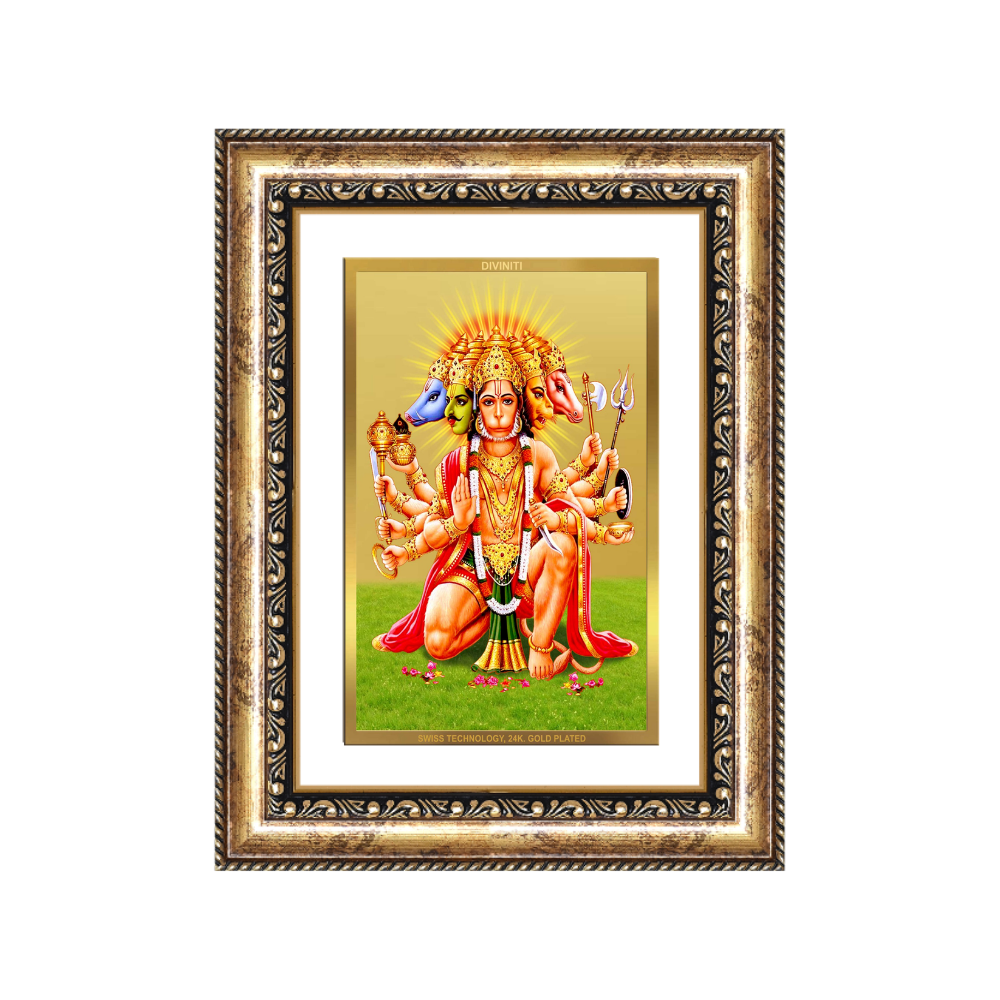 Diviniti 24K Gold Plated Panchmukhi Hanuman (Classic) Divine Wall Frame for Home Mandir & Office Decor | Luxury Spiritual Gift