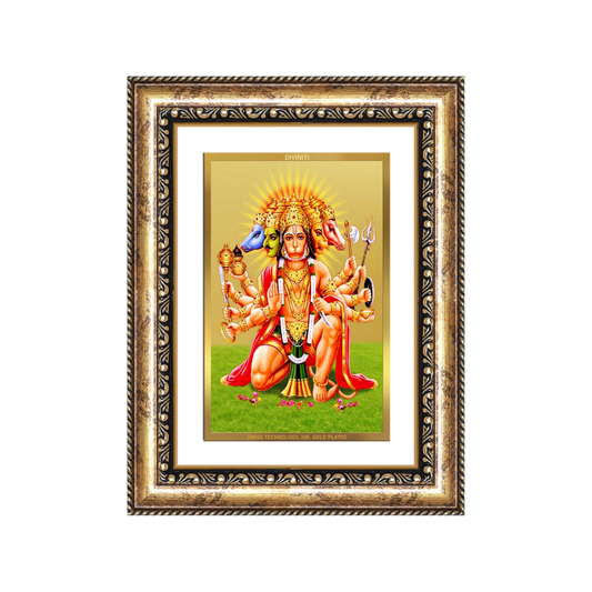 Diviniti 24K Gold Plated Panchmukhi Hanuman (Classic) Divine Wall Frame for Home Mandir & Office Decor | Luxury Spiritual Gift
