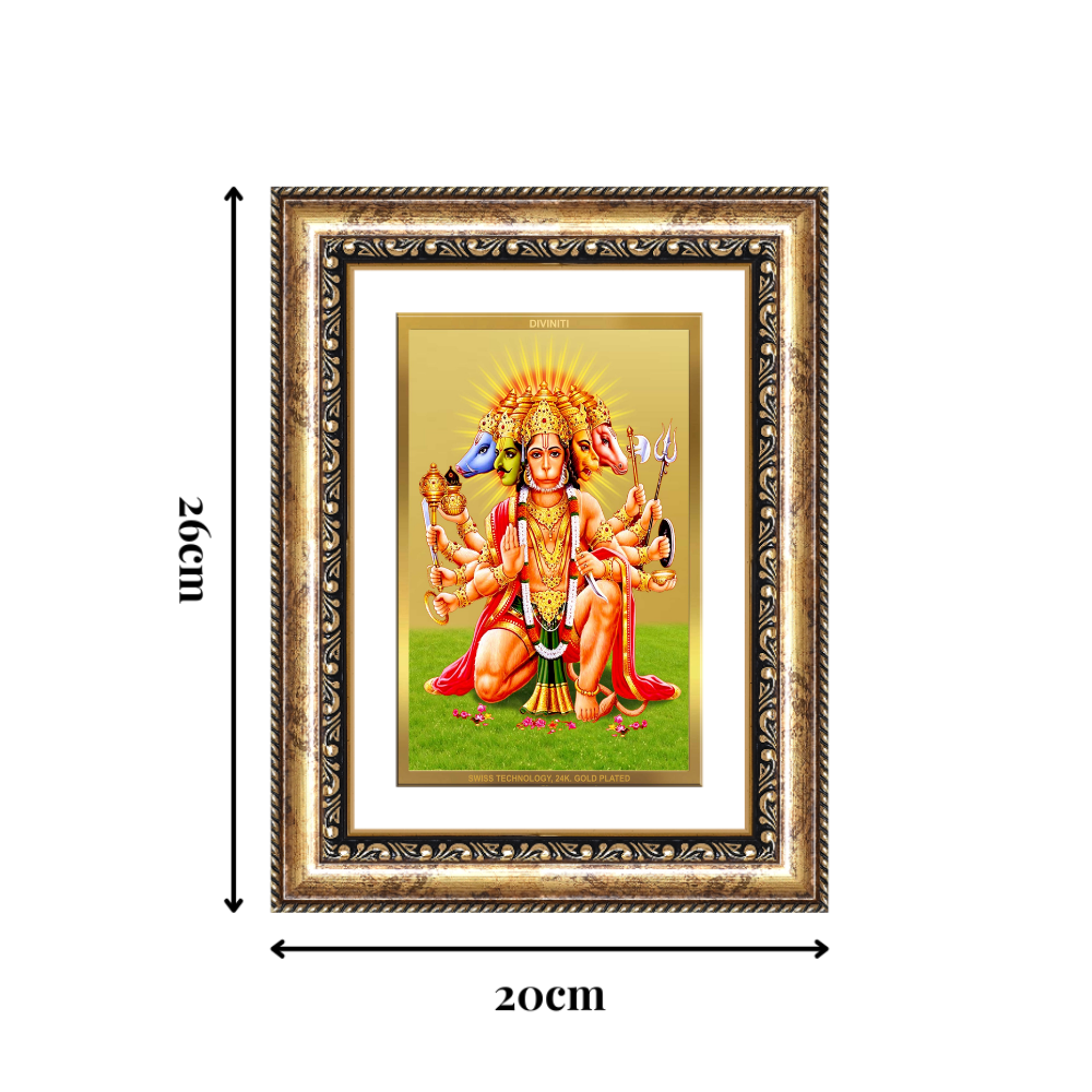 Diviniti 24K Gold Plated Panchmukhi Hanuman (Classic) Divine Wall Frame for Home Mandir & Office Decor | Luxury Spiritual Gift