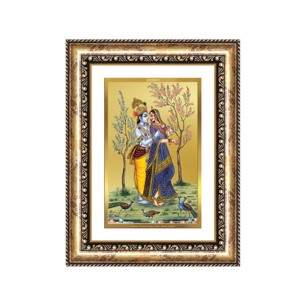 Diviniti 24K Gold Plated Radha Krishna (Classic) Divine Wall Frame for Home Mandir & Office Decor | Luxury Spiritual Gift