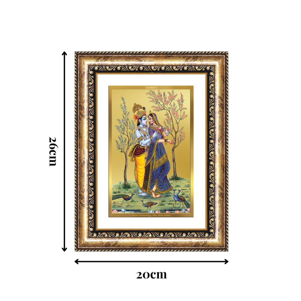 Diviniti 24K Gold Plated Radha Krishna (Classic) Divine Wall Frame for Home Mandir & Office Decor | Luxury Spiritual Gift