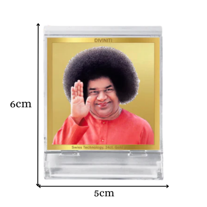 Satya Sai Baba | Divine Sai Baba Car Dashboard & Tabletop Photo Frame in 24K Gold Plated Foil