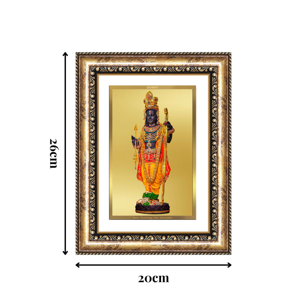 Diviniti 24K Gold Plated Ram Lalla With Arch (Classic) Divine Wall Frame for Home Mandir & Office Decor | Luxury Spiritual Gift
