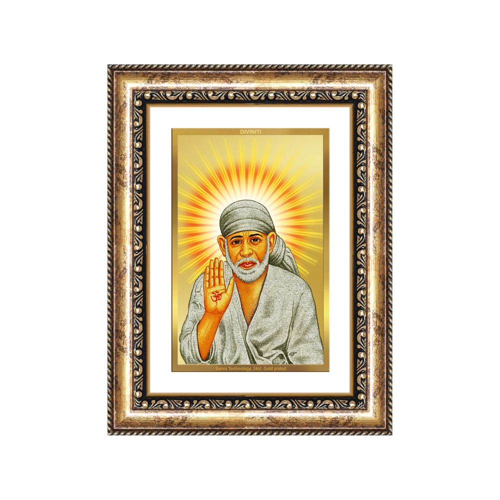 Diviniti 24K Gold Plated Sai Baba With Blessings (Classic) Divine Wall Frame for Home Mandir & Office Decor | Luxury Spiritual Gift