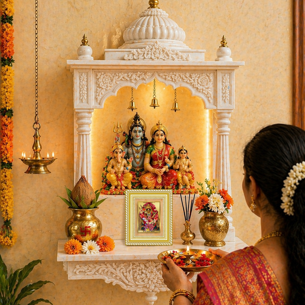 Diviniti 24K Gold Plated Katyayani Mata Divine Table Top Frame for Home Mandir & Office Decor | Luxury Spiritual Gift