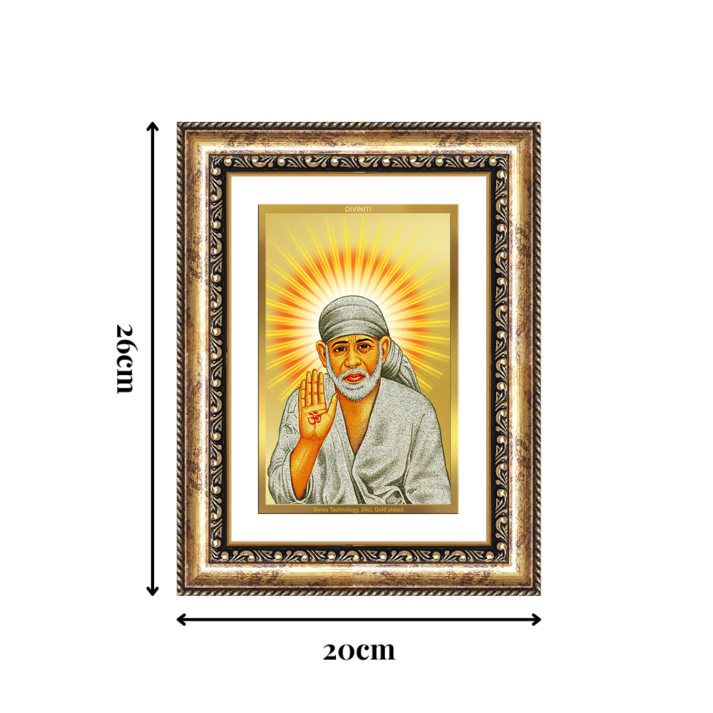 Diviniti 24K Gold Plated Sai Baba With Blessings (Classic) Divine Wall Frame for Home Mandir & Office Decor | Luxury Spiritual Gift