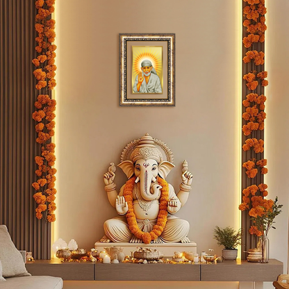 Diviniti 24K Gold Plated Sai Baba With Blessings (Classic) Divine Wall Frame for Home Mandir & Office Decor | Luxury Spiritual Gift