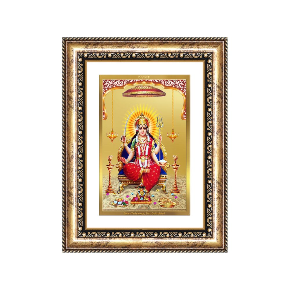 Diviniti 24K Gold Plated Santoshi Mata (Classic) Divine Wall Frame for Home Mandir & Office Decor | Luxury Spiritual Gift