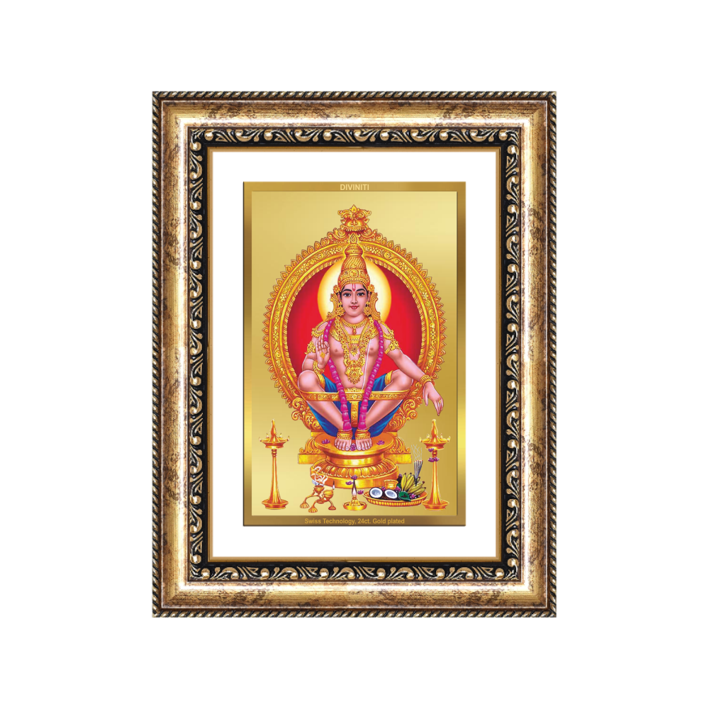 Diviniti 24K Gold Plated Ayyappan Divine Wall Frame for Home Mandir & Office Decor | Luxury Spiritual Gift