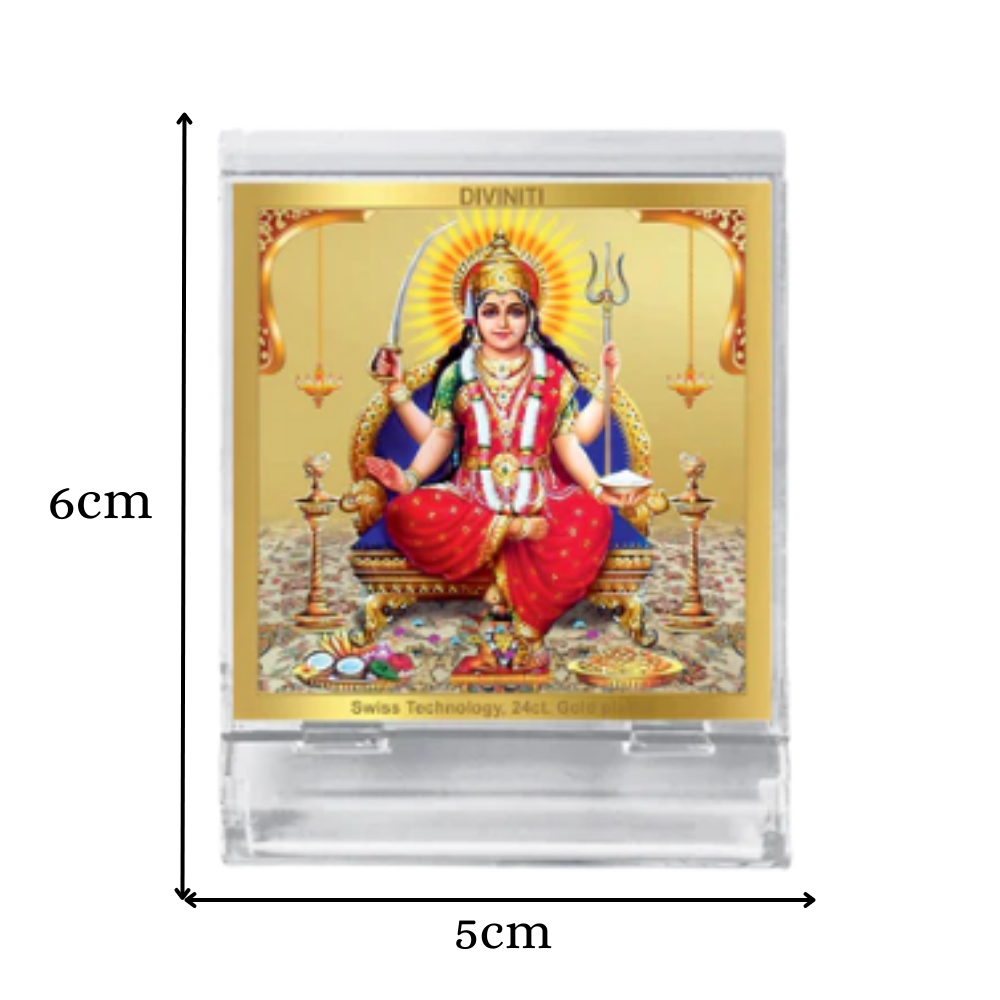 Goddess Santoshi Mata | Spiritual Car Dashboard & Tabletop Frame in 24K Gold Plated Foil