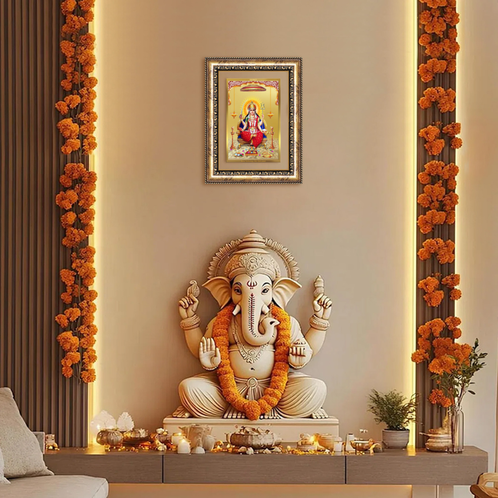 Diviniti 24K Gold Plated Santoshi Mata (Classic) Divine Wall Frame for Home Mandir & Office Decor | Luxury Spiritual Gift