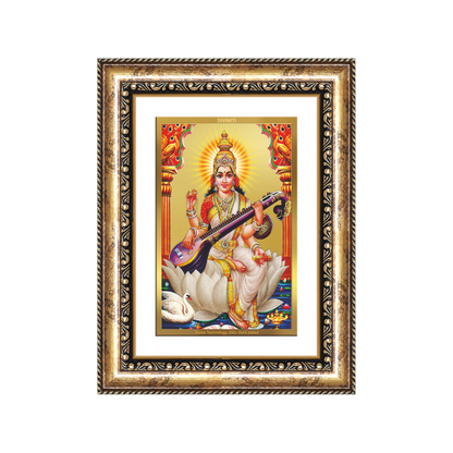Diviniti 24K Gold Plated Saraswati Mata (Classic) Divine Wall Frame for Home Mandir & Office Decor | Luxury Spiritual Gift