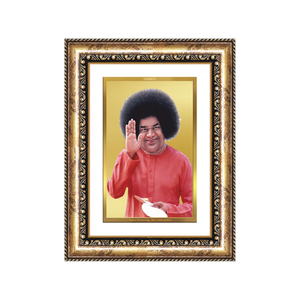 Diviniti 24K Gold Plated Satya Sai Baba (Classic) Divine Wall Frame for Home Mandir & Office Decor | Luxury Spiritual Gift