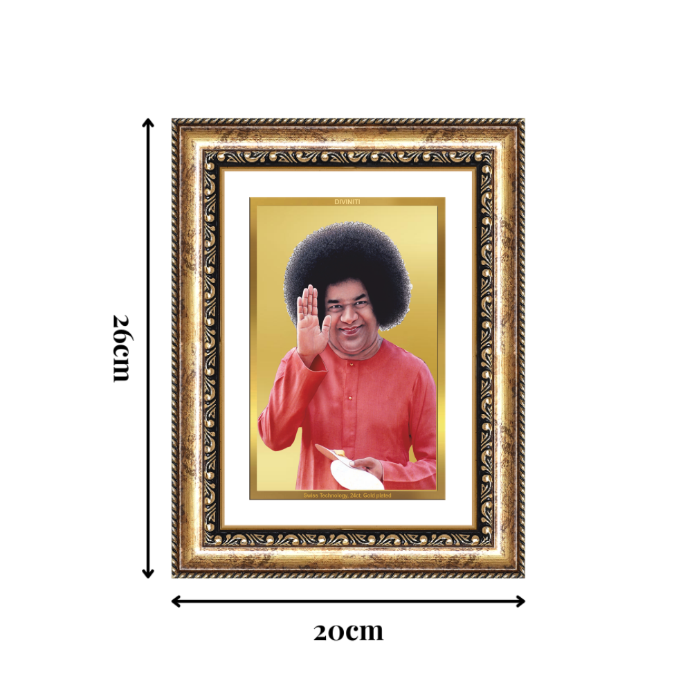 Diviniti 24K Gold Plated Satya Sai Baba (Classic) Divine Wall Frame for Home Mandir & Office Decor | Luxury Spiritual Gift