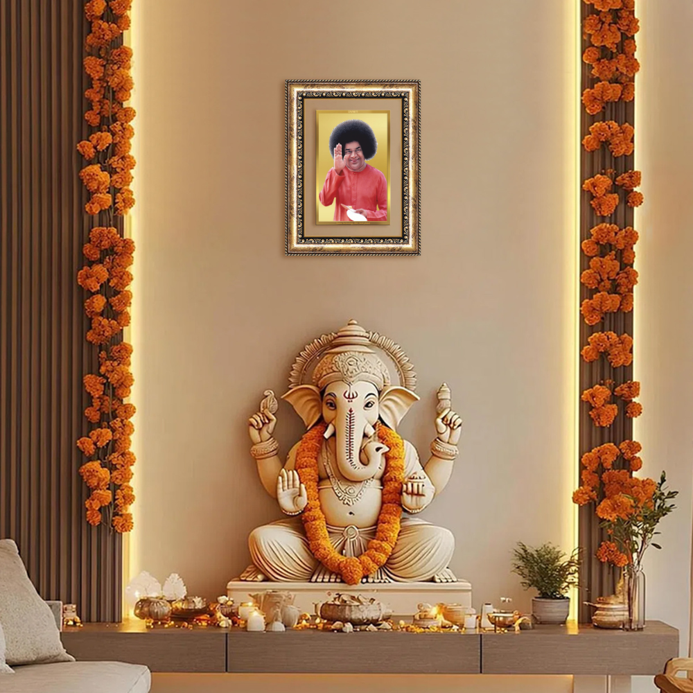 Diviniti 24K Gold Plated Satya Sai Baba (Classic) Divine Wall Frame for Home Mandir & Office Decor | Luxury Spiritual Gift