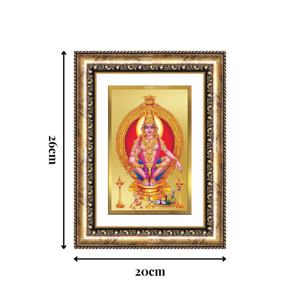 Diviniti 24K Gold Plated Ayyappan Divine Wall Frame for Home Mandir & Office Decor | Luxury Spiritual Gift