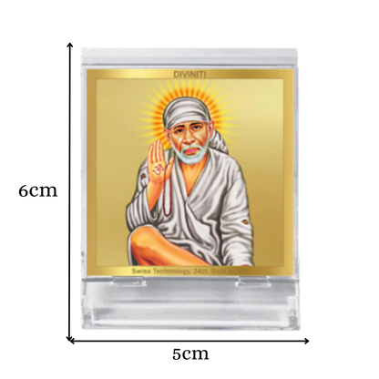 Sai Baba Blessing Pose | Divine Sai Baba Car Dashboard & Tabletop Photo Frame in 24K Gold Plated Foil