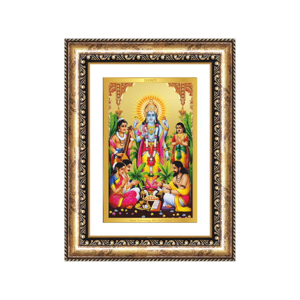 Diviniti 24K Gold Plated Satyanarayan (Classic) Divine Wall Frame for Home Mandir & Office Decor | Luxury Spiritual Gift