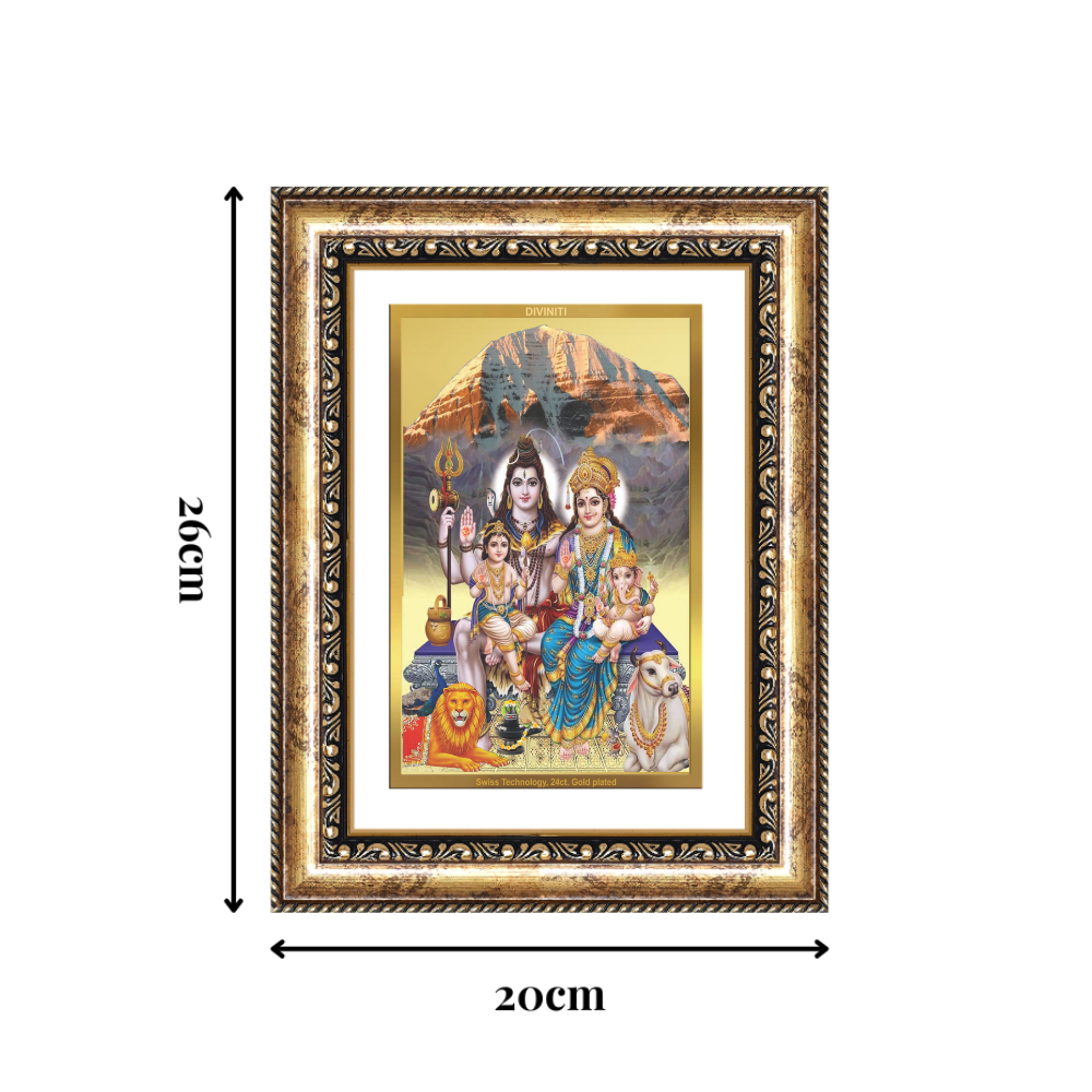Diviniti 24K Gold Plated Shiv Parivar (Classic) Divine Wall Frame for Home Mandir & Office Decor | Luxury Spiritual Gift