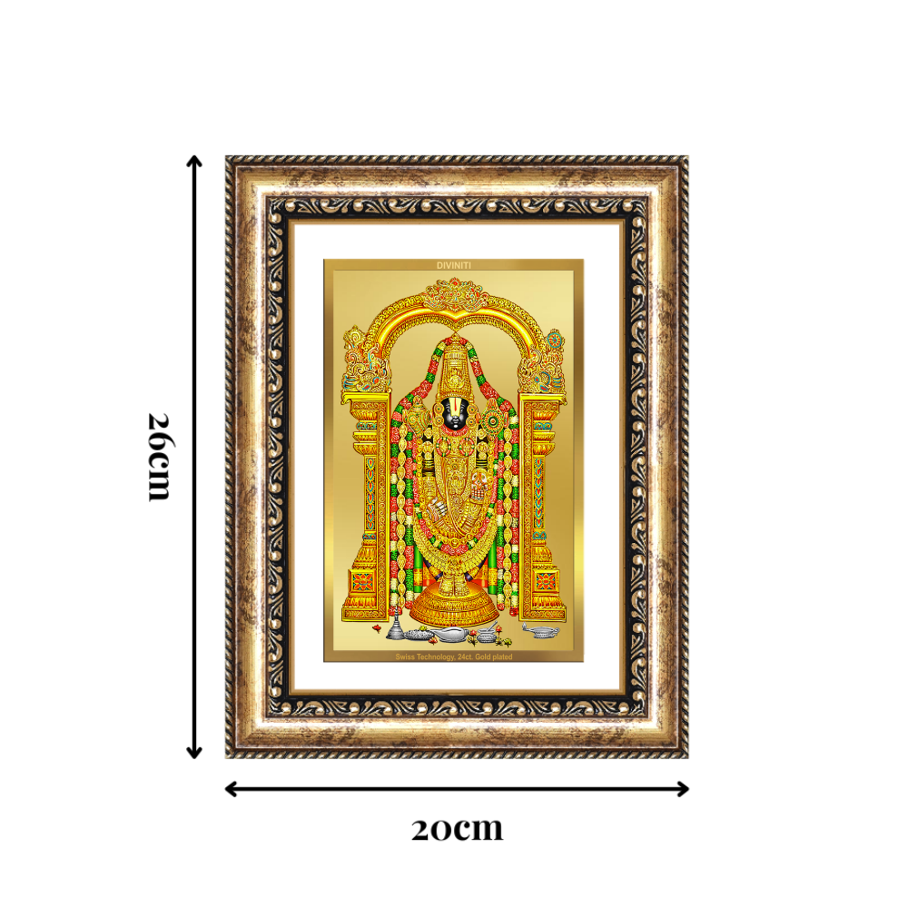 Diviniti 24K Gold Plated Tirupati Balaji Divine Wall Frame for Home Mandir & Office Decor | Luxury Spiritual Gift
