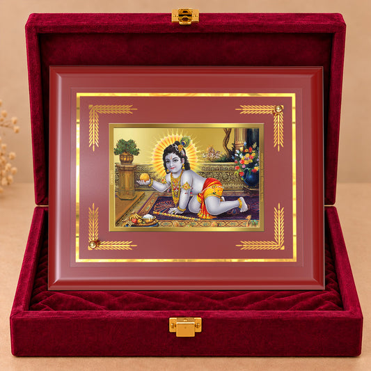 24K Gold-Plated Laddu Gopal MDF Frame | Premium Gift Box | 22 X 18 CM