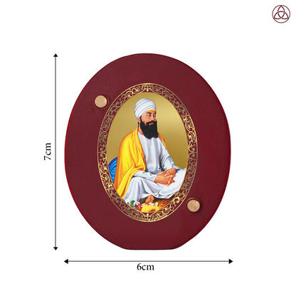 Guru Tegh Bahadar Ji Car Dashboard & Tabletop Photo Frame, 24K gold-plated, 7x6 cm, intricate design.