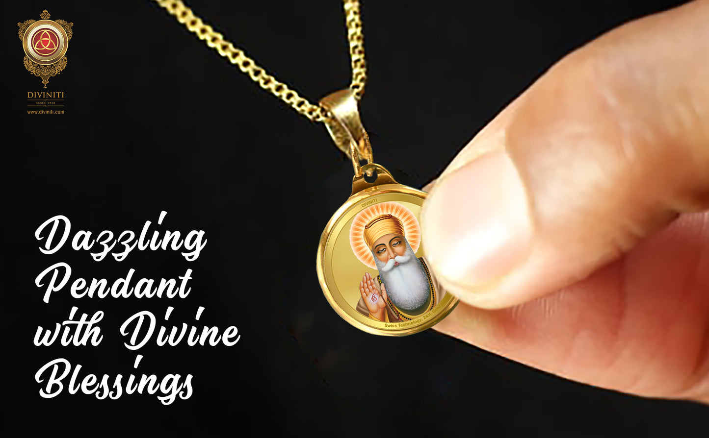 Diviniti 24K Double sided Gold Plated Pendant Guru Nanak Dev Ji & Ik Onkar|28 MM Flip Coin (1 PCS)