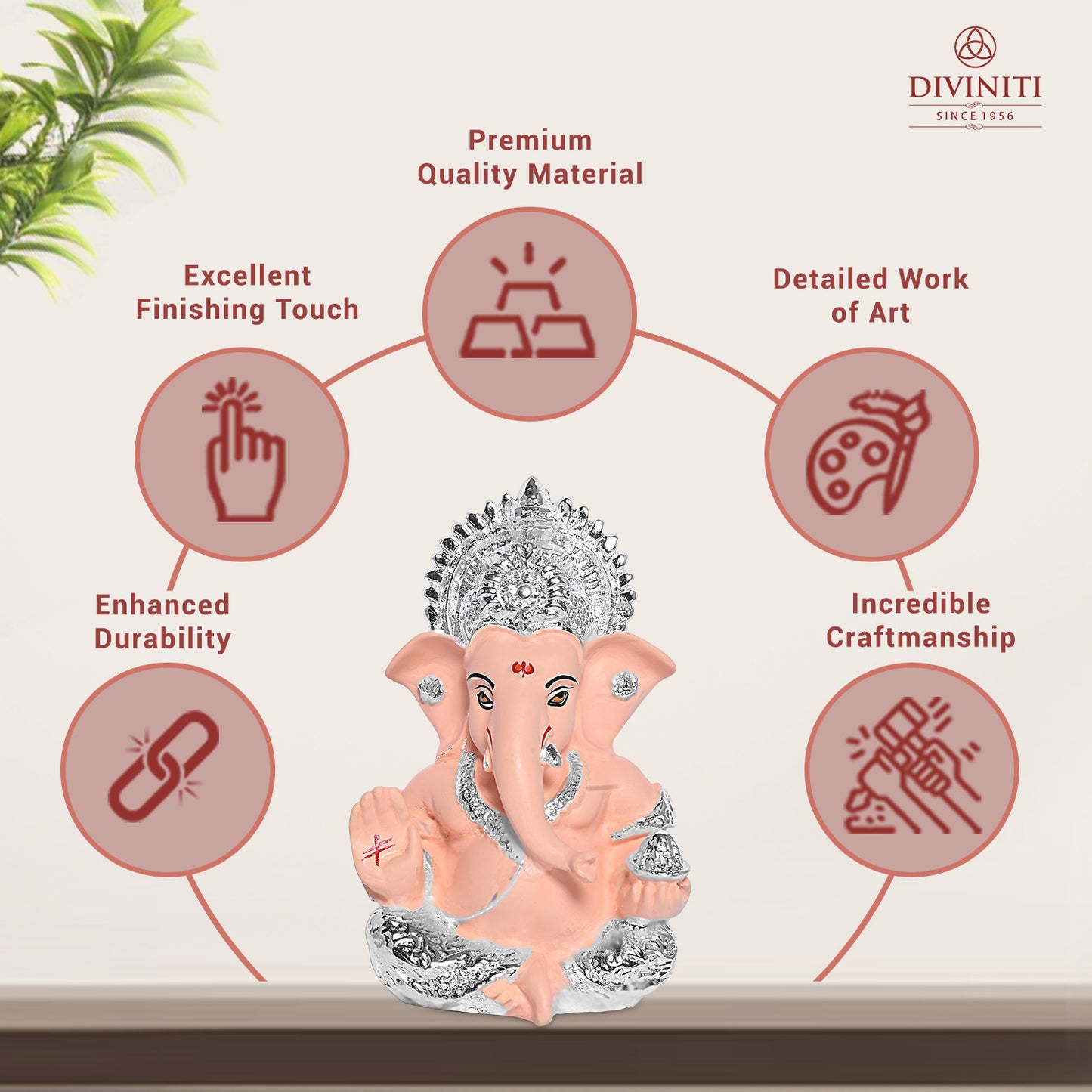 Diviniti 999 Silver Plated Resin Lord Ganesha Idol for Car Dashboard Tabletop for Home Decor Mandir Puja Gift Nude (8.4x4.2cm)