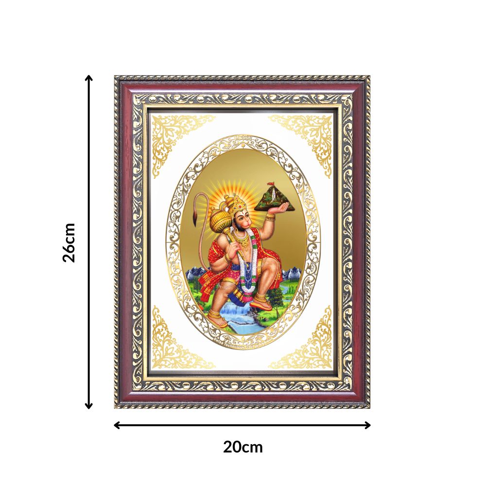 Hanuman with Sanjeevani Mountain | Divine Wall & Tabletop Royal Photo Frame in 24K Gold Plated Foil