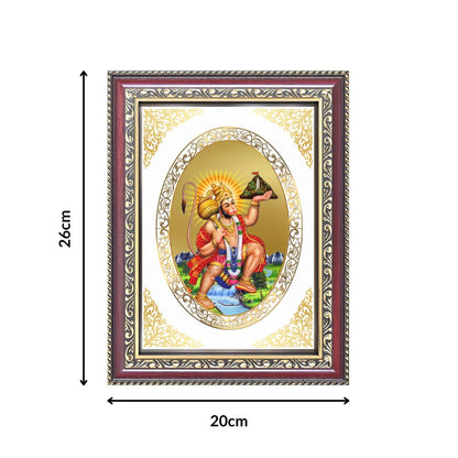 Hanuman with Sanjeevani Mountain | Divine Wall & Tabletop Royal Photo Frame in 24K Gold Plated Foil