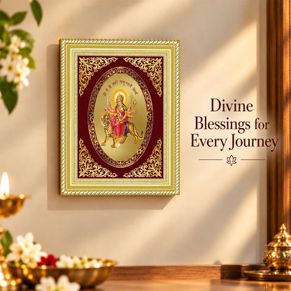 24K Gold-Plated Durga with Mantra Frame | Premium Gift Box | 26x20 CM