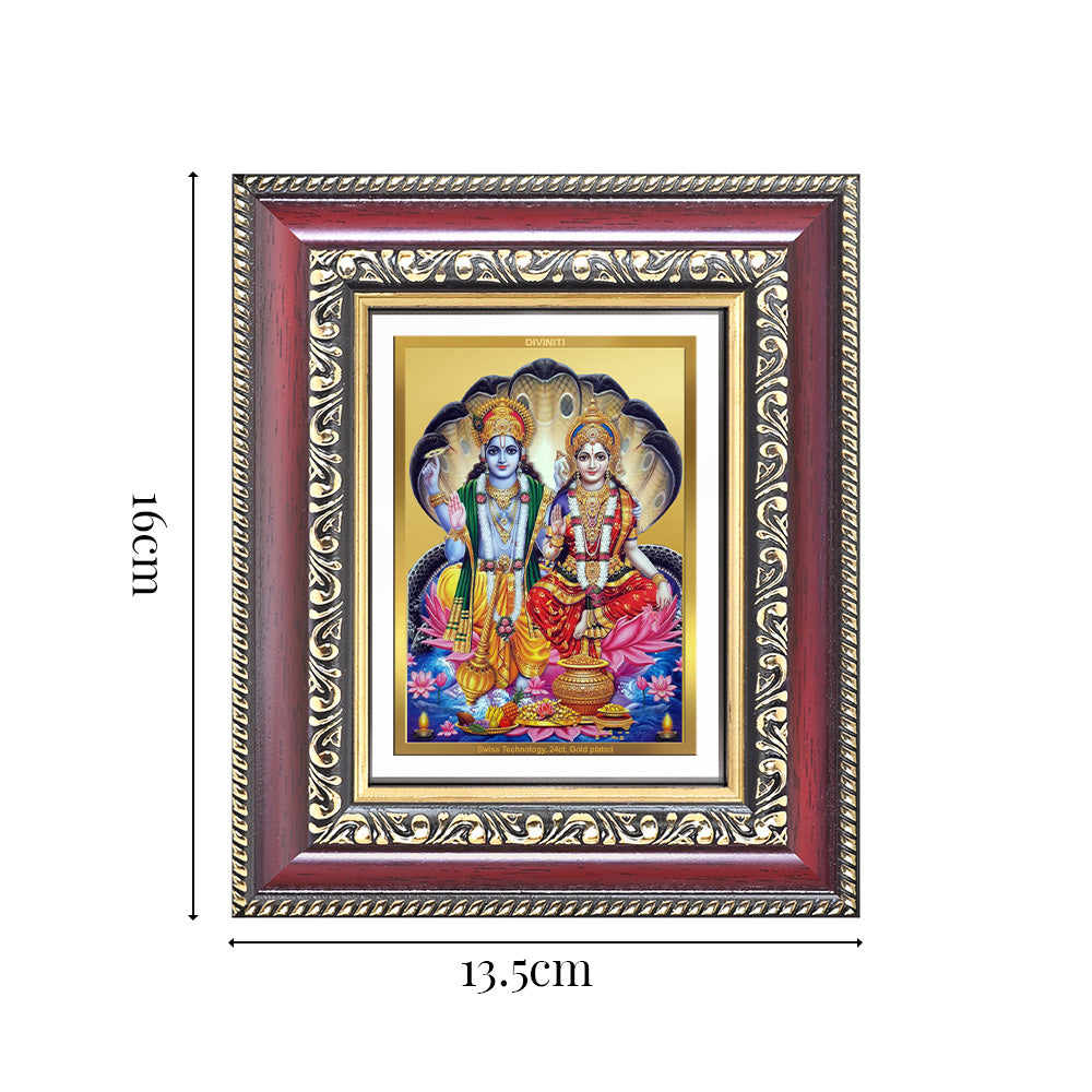 Diviniti 24K Gold Plated Vishnu Lakshmi (Classic) Divine Table Top Frame for Home Mandir & Office Decor | Luxury Spiritual Gift