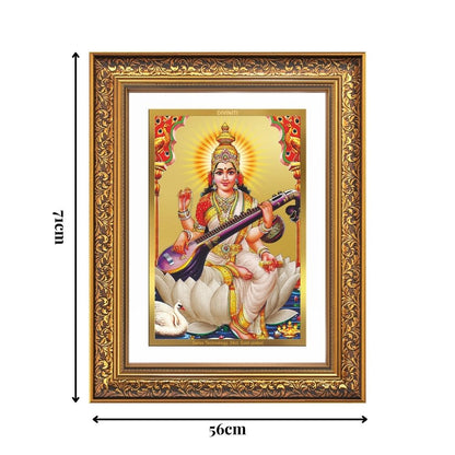 Diviniti 24K Gold Plated Saraswati Mata (Classic) Divine Wall Frame for Home Mandir & Office Decor | Luxury Spiritual Gift