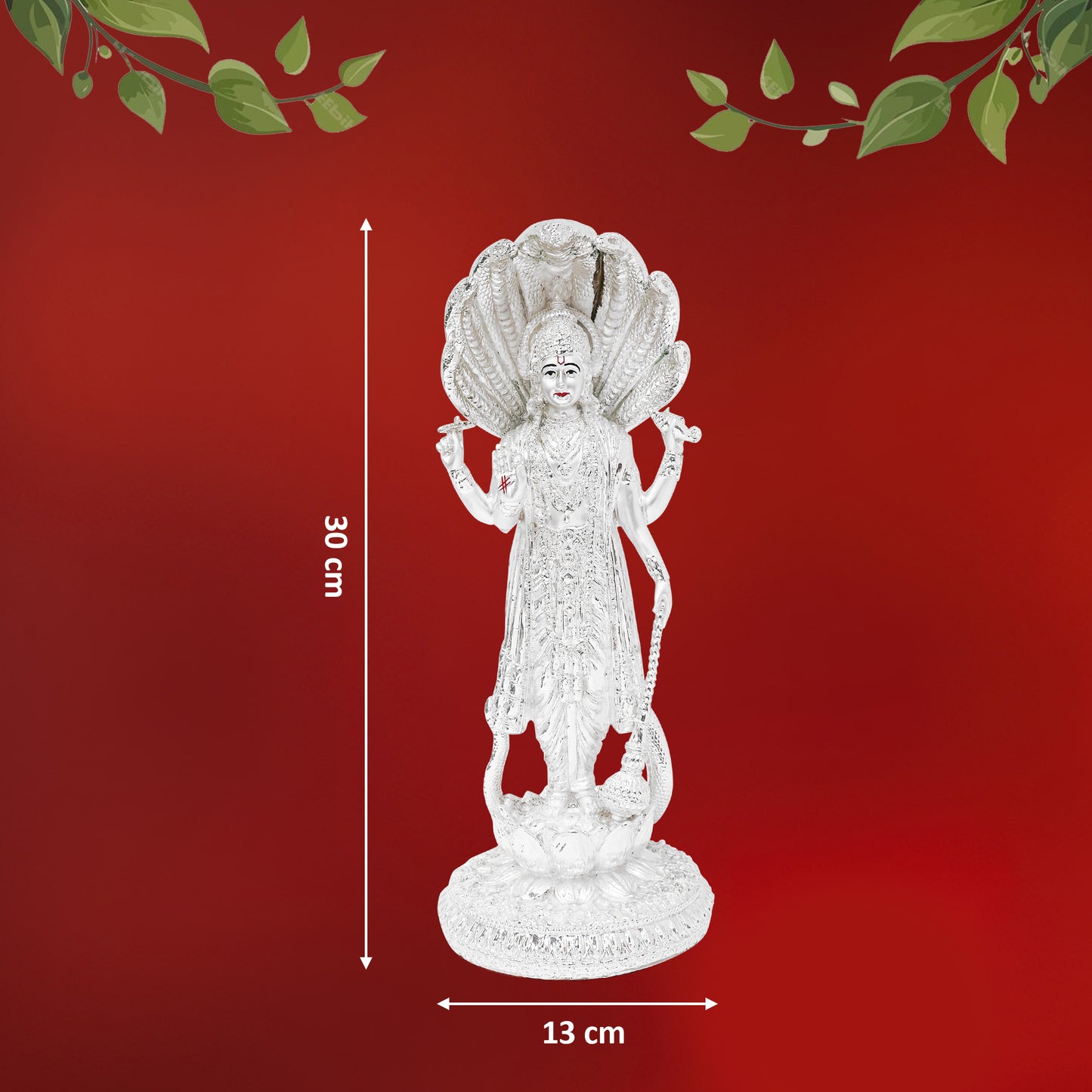 DIVINITI 999 Silver Plated Lord Vishnu Idols Statue Elegant Spiritual Prosperity, Protection, Divine for Home, Office, Puja Room, Décor Gift (30x13 CM)