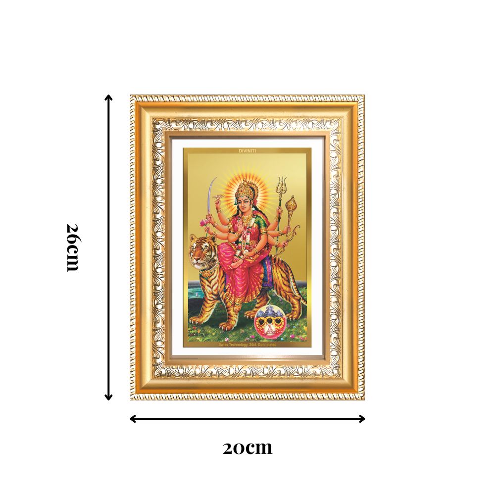 Diviniti 24K Gold Plated Durga - Sherawali Mata With Pind (Classic) Divine Wall Frame for Home Mandir & Office Decor | Luxury Spiritual Gift