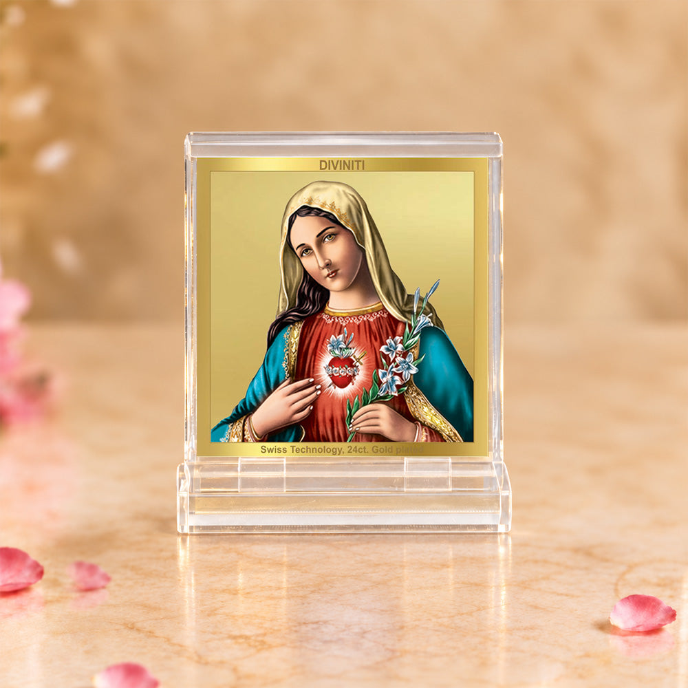 24K Gold-Plated Mother Mary Acrylic Car Dashboard Frame | 6x5 CM
