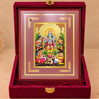 24K Gold-Plated Satya Narayan MDF Frame | Premium Gift Box | 26x20 CM