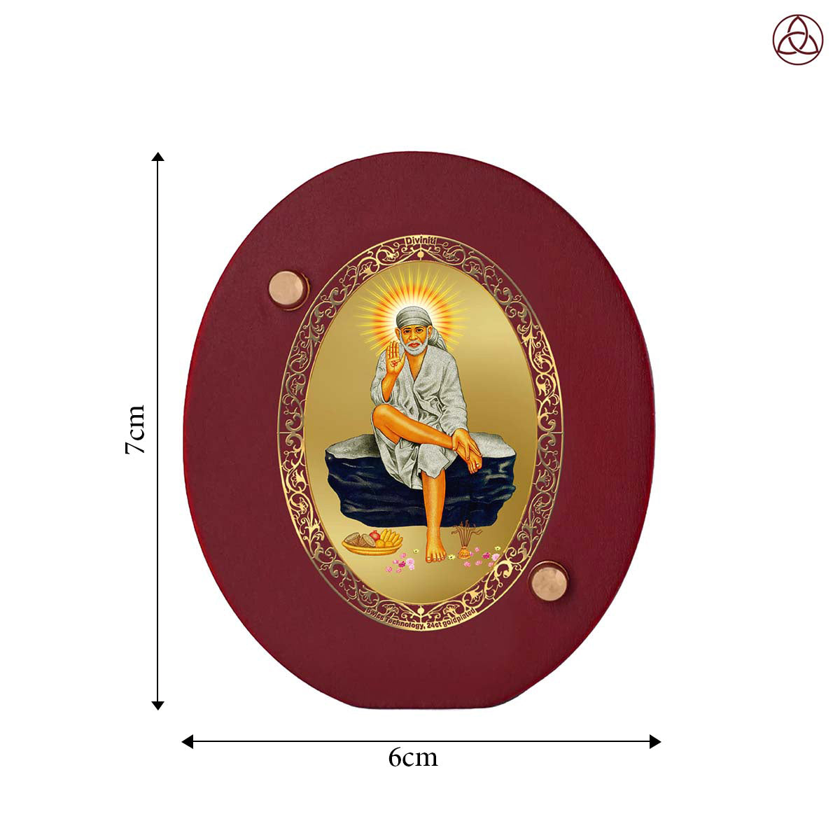 Sai Baba of Shirdi Car Dashboard & Tabletop Photo Frame, 24K gold-plated, 7x6 cm, intricate design.