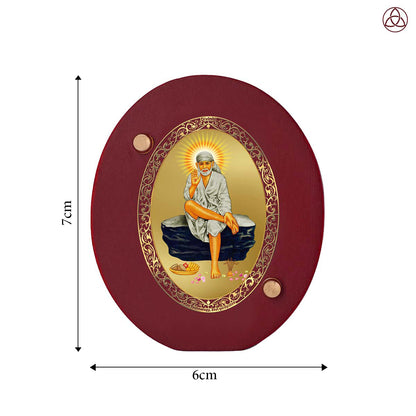 Sai Baba of Shirdi Car Dashboard & Tabletop Photo Frame, 24K gold-plated, 7x6 cm, intricate design.