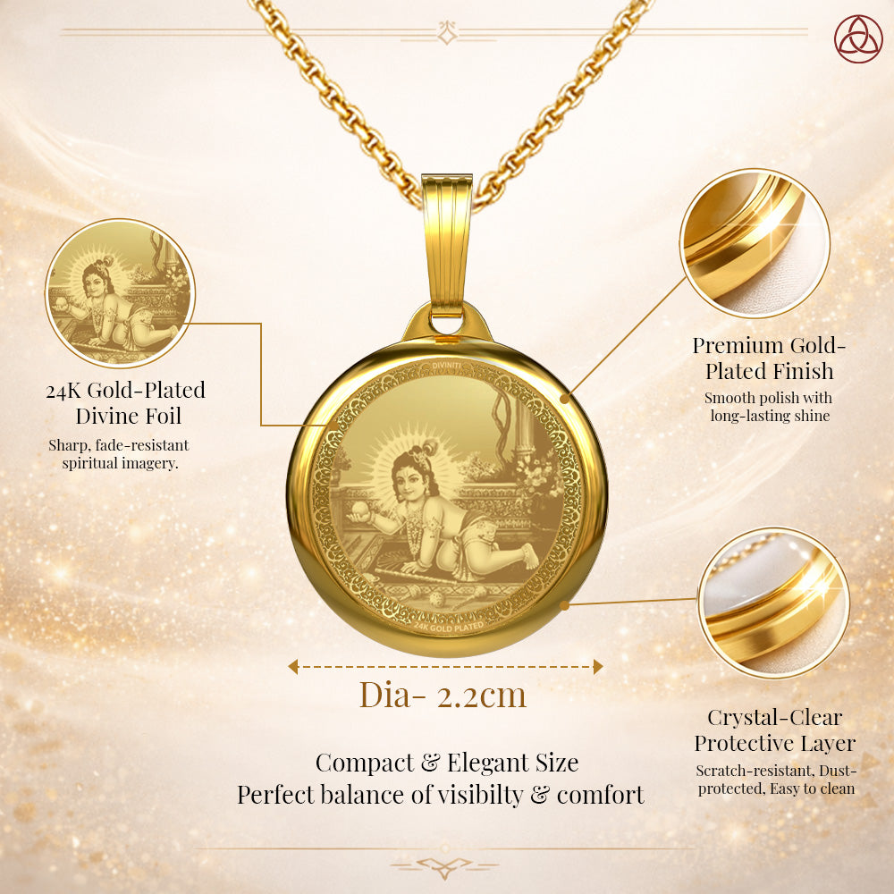 DIVINITI 24K Gold Plated Laddu Gopal & Bal Gopal Pendant – 22mm Double-Sided Spiritual Pendant