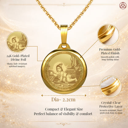 DIVINITI 24K Gold Plated Laddu Gopal & Bal Gopal Pendant – 22mm Double-Sided Spiritual Pendant
