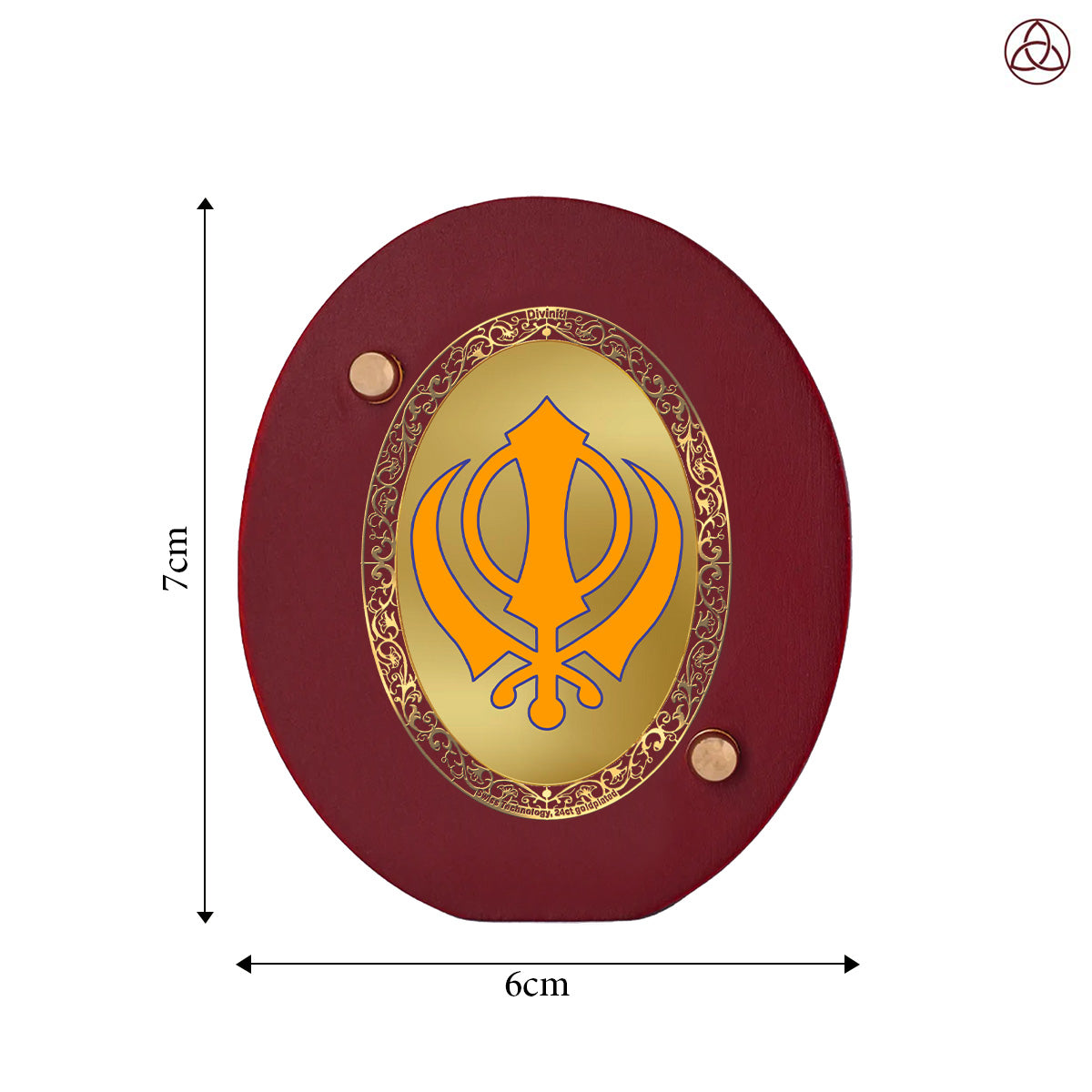 Khanda Sahib Car Dashboard & Tabletop Photo Frame, 24K gold-plated, 7x6 cm, intricate design.