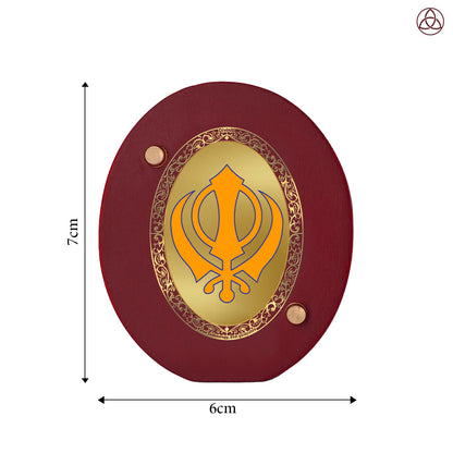 Khanda Sahib Car Dashboard & Tabletop Photo Frame, 24K gold-plated, 7x6 cm, intricate design.