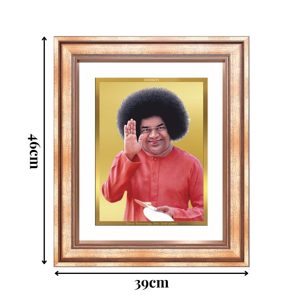 Diviniti 24K Gold Plated Satya Sai Baba (Classic) Divine Wall Frame for Home Mandir & Office Decor | Luxury Spiritual Gift